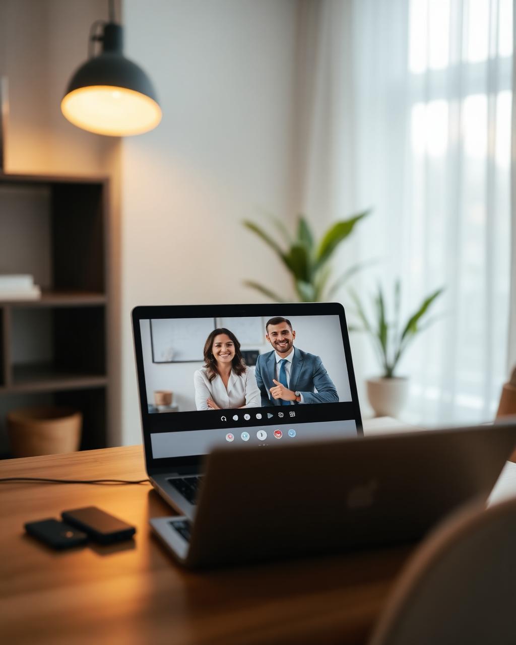 Business owner on a video discovery call from a calm home office